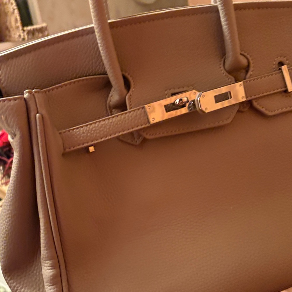 Structured Taupe Tote with Gold-Tone Hardware